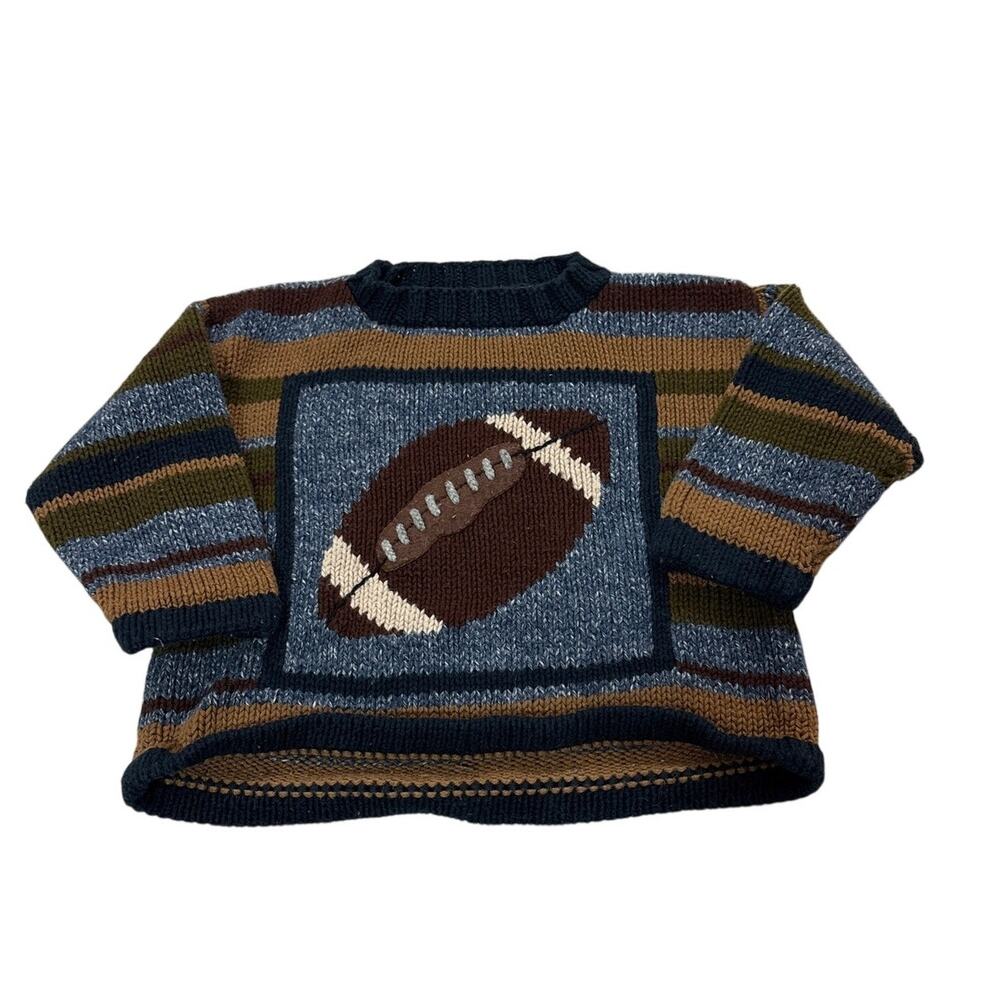 Neiman Marcus Vintage Toddler 2T Cotton Knit Footbal Striped Sweater Retro 90s